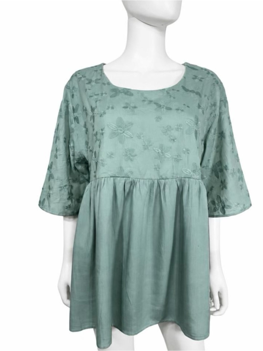 Evaless NWT Women’s Sage Floral Jacquard Babydoll Top